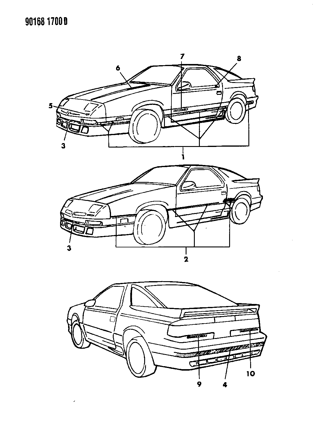 1990 Dodge Daytona Tape Stripes & Decals Exterior View