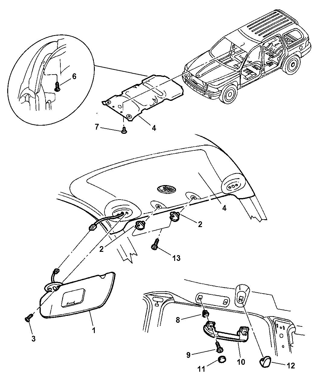1999 Dodge Durango Headliner & Visor Mopar Parts Giant
