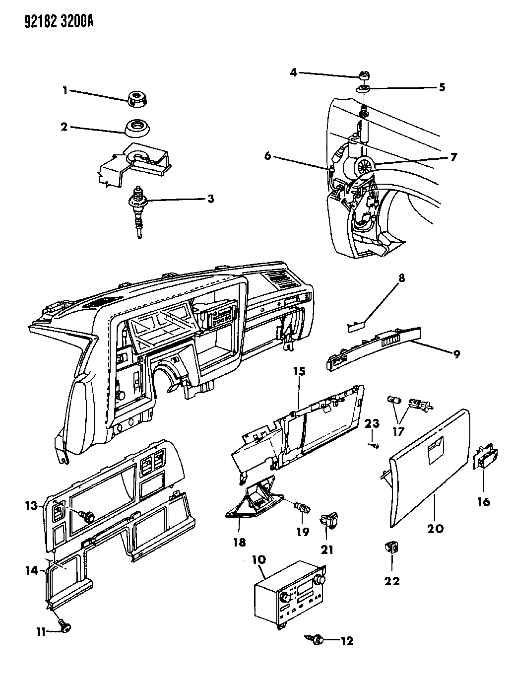 1992 Chrysler New Yorker Fifth Avenue Instrument Panel Glove Box, Radio