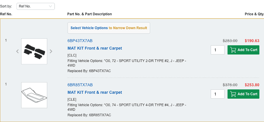 How do I locate a part from the category I've selected?