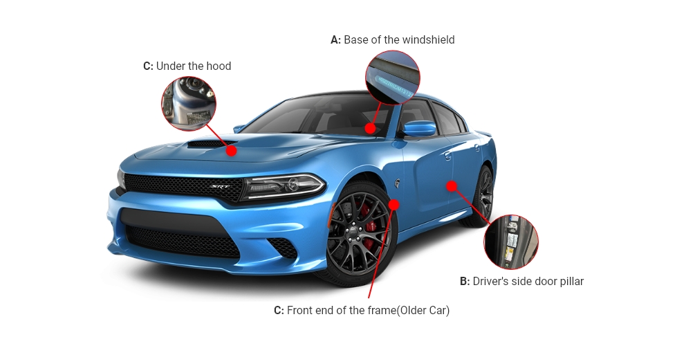 Four possible locations for a VIN number